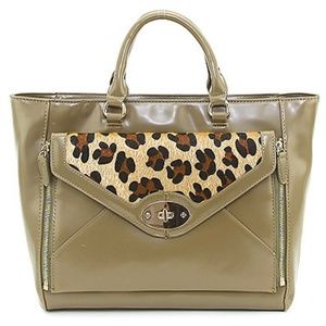Leopard Animal Print Handbag Zipper Style Khaki